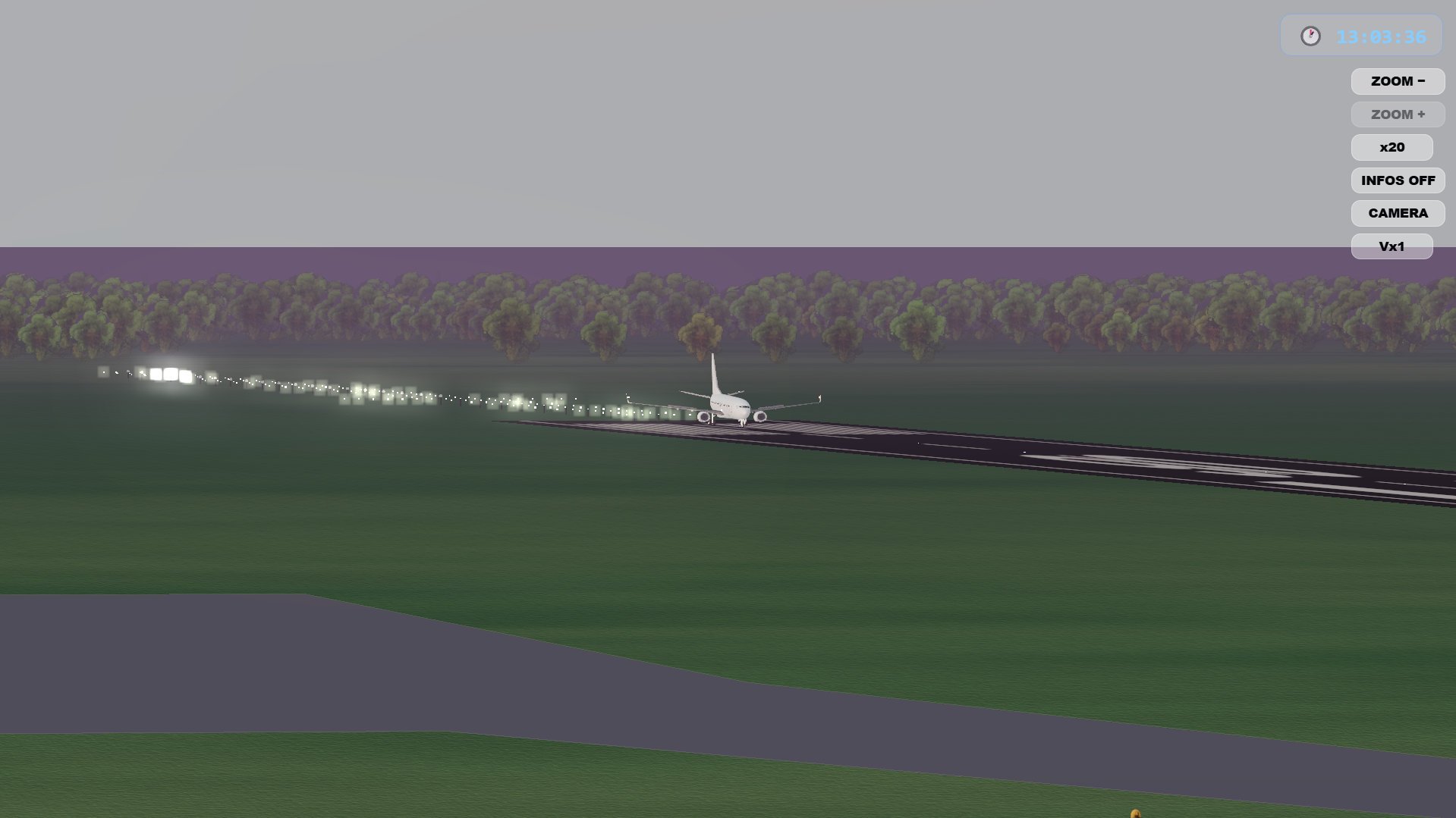Avion en approche dans le simulateur 3D